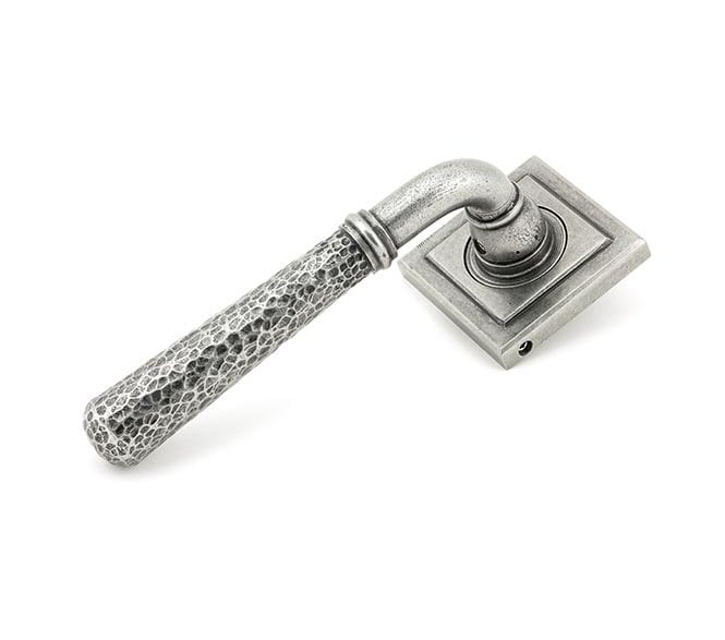 From The Anvil 45658 Hammered Lever Handle On Rose Set (Square Rose) - Pewter