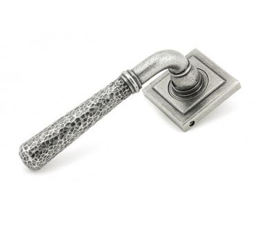 From The Anvil 45658 Hammered Lever Handle On Rose Set (Square Rose) - Pewter