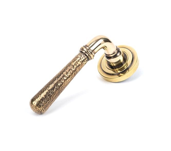 From The Anvil 46070 Hammered Newbury Lever on Rose Set (Art Deco) - Aged Brass