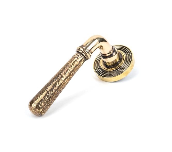 From The Anvil 46071 Hammered Newbury Lever on Rose Set (Beehive) - Aged Brass