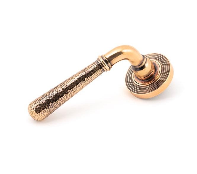From The Anvil 46087 Hammered Newbury Lever on Rose Set (Beehive) - Polished Bronze