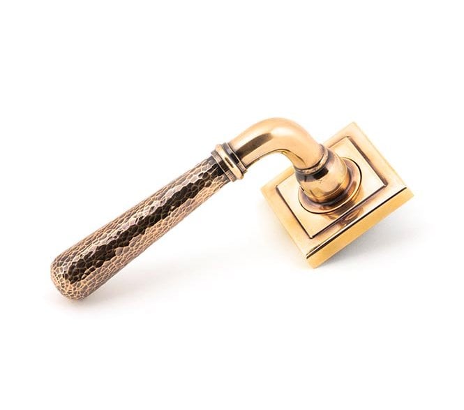 From The Anvil 46088 Hammered Newbury Lever on Rose Set (Square) - Polished Bronze