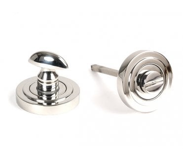 From The Anvil 49861 (Grade 316) Round Bathroom Thumbturn (Art Deco) - Polished Stainless Steel