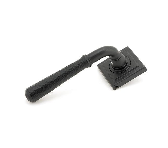 From The Anvil 49988 Hammered Lever Handle On Rose Set (Unsprung Square Rose) - Matt Black