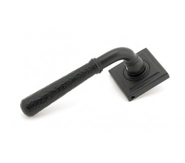 From The Anvil 49988 Hammered Lever Handle On Rose Set (Unsprung Square Rose) - Matt Black