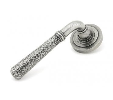 From The Anvil 49990 Hammered Lever Handle On Rose Set (Unsprung Art Deco Rose) - Pewter