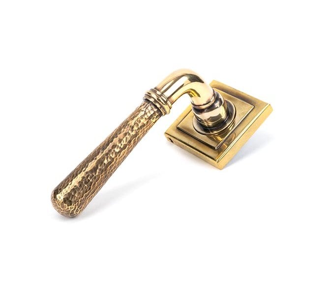 From The Anvil 50040 Hammered Newbury Lever on Rose Set (Square) - Unsprung - Aged Brass