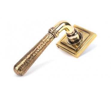 From The Anvil 50040 Hammered Newbury Lever on Rose Set (Square) - Unsprung - Aged Brass