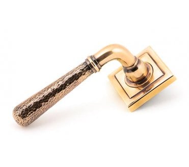 From The Anvil 50056 Hammered Newbury Lever on Rose Set (Square) - Unsprung - Polished Bronze