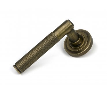 From The Anvil 52637 Brompton Door Handle On Rose Set (Art Deco) - Unsprung - Burnished Brass