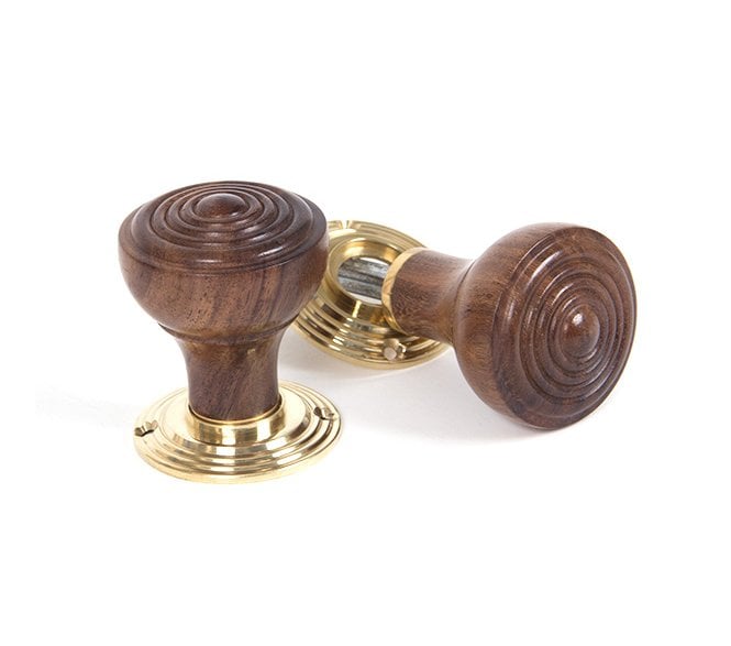 From The Anvil 83562 Ringed Mortice/Rim Knob Set - Rosewood & Polished Brass