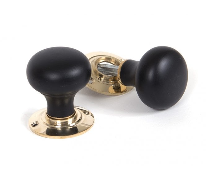 From The Anvil 83563 Bun Mortice/Rim Knob Set - Ebony & Polished Brass