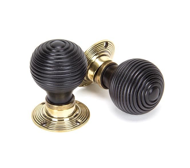 From The Anvil 83574 Beehive Mortice/Rim Knob Set - Ebony & Aged Brass Roses