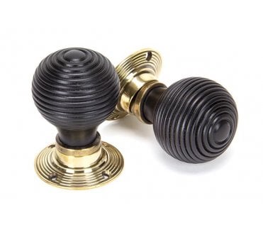From The Anvil 83574 Beehive Mortice/Rim Knob Set - Ebony & Aged Brass Roses