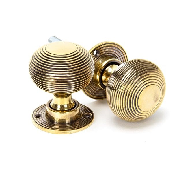 From The Anvil 83633 Beehive Rim/Mortice Door Knobs - Aged Brass