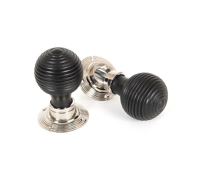From The Anvil 83634 Beehive Mortice/Rim Knob Set - Ebony & Polished Nickel Roses