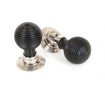 From The Anvil 83634 Beehive Mortice/Rim Knob Set - Ebony & Polished Nickel Roses
