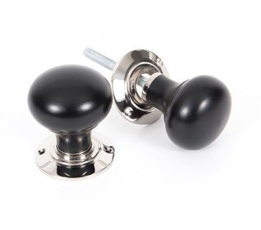 From The Anvil 83838 Bun Mortice/Rim Knob Set - Ebony & Polished Nickel