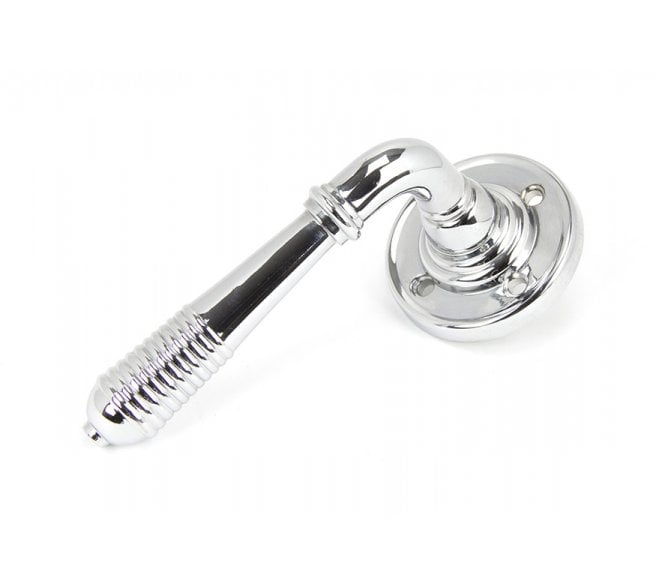 From The Anvil 90007 Reeded Lever Handle On Rose Set - Polished Chrome