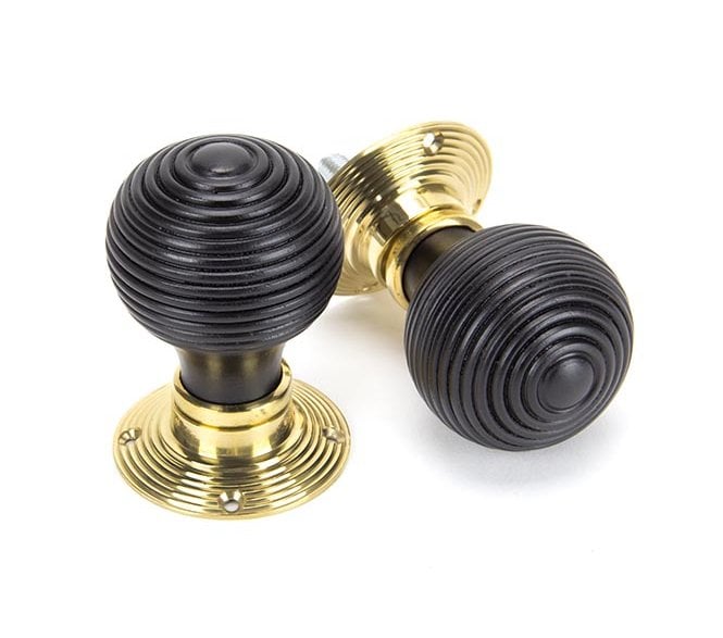 From The Anvil 91729 Beehive Mortice/Rim Knob Set - Ebony & Polished Brass Roses