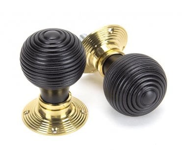 From The Anvil 91729 Beehive Mortice/Rim Knob Set - Ebony & Polished Brass Roses