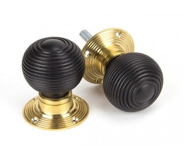 From The Anvil 91762 Cottage Mortice/Rim Knob Set - Ebony & Polished Brass