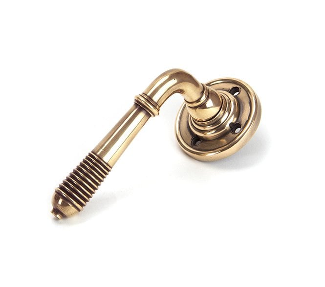 From The Anvil 91917 Reeded Lever Handle On Rose Set - Polished Bronze