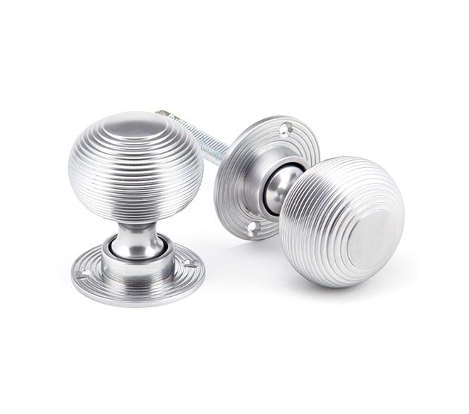 From The Anvil 91974 Heavy Beehive Mortice/Rim Door Knobs - Satin Chrome