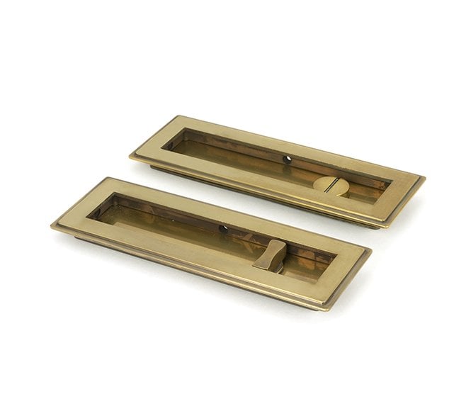 From The Anvil Aged Brass 175mm Art Deco Rectangular Pull - Privacy Set