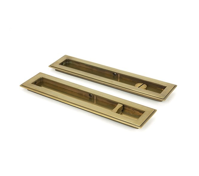 From The Anvil Aged Brass 250mm Art Deco Rectangular Pull - Privacy Set