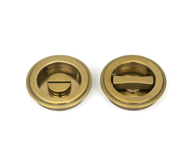From The Anvil Aged Brass 60mm Art Deco Round Pull - Privacy Set