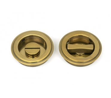 From The Anvil Aged Brass 60mm Art Deco Round Pull - Privacy Set