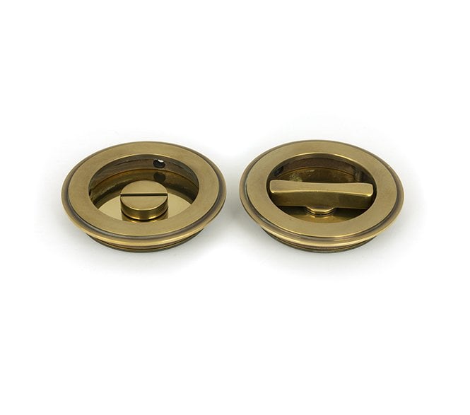 From The Anvil Aged Brass 75mm Art Deco Round Pull - Privacy Set