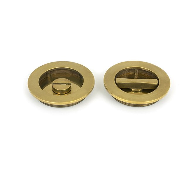 From The Anvil Aged Brass 75mm Plain Round Pull - Privacy Set