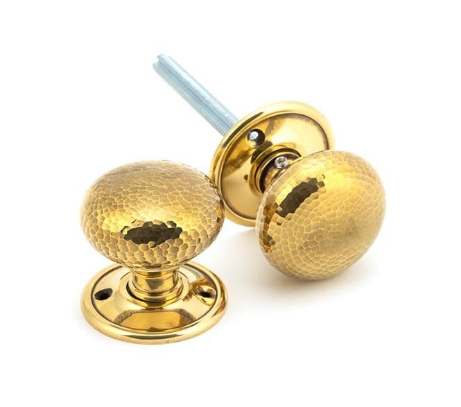 From The Anvil Aged Brass Hammered Mushroom Mortice/Rim Knob Set