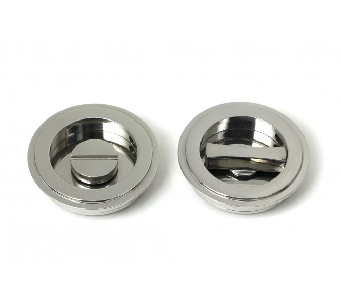 From The Anvil Art Deco Round Sliding Bathroom Flush Pull Set (Grade 316) - Polished Stainless Steel