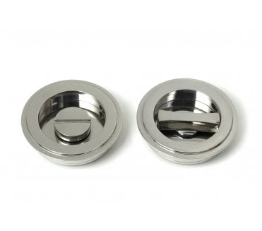 From The Anvil Art Deco Round Sliding Bathroom Flush Pull Set (Grade 316) - Polished Stainless Steel