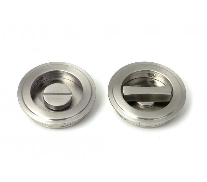 From The Anvil Art Deco Round Sliding Bathroom Flush Pull Set (Grade 316) - Satin Stainless Steel
