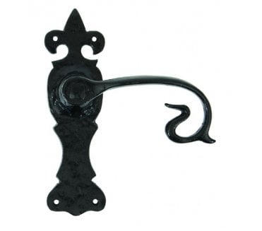 From The Anvil Curly Door Handles On Fleur-De-Lys Backplate - Black