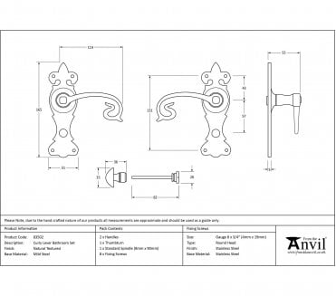 From The Anvil Curly Door Handles On Fleur-De-Lys Backplate - Natural Textured