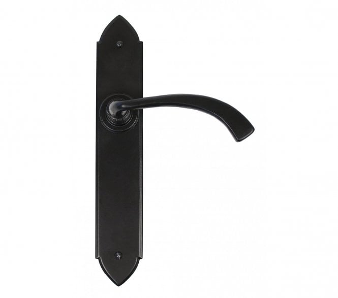 From The Anvil Gothic Curved Door Handles On Long Backplate - Black