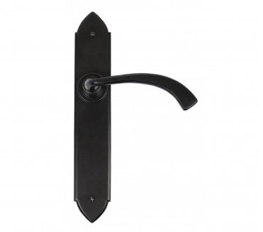 From The Anvil Gothic Curved Door Handles On Long Backplate - Black