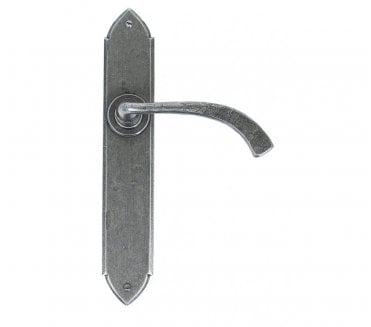 From The Anvil Gothic Curved Door Handles On Long Backplate - Pewter