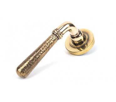 From The Anvil Hammered Lever Handle On Rose Set (Plain Rose) -  Aged Brass
