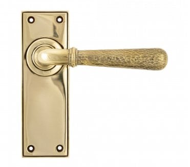 From The Anvil Hammered Newbury Door Handles On Backplate - Aged Brass
