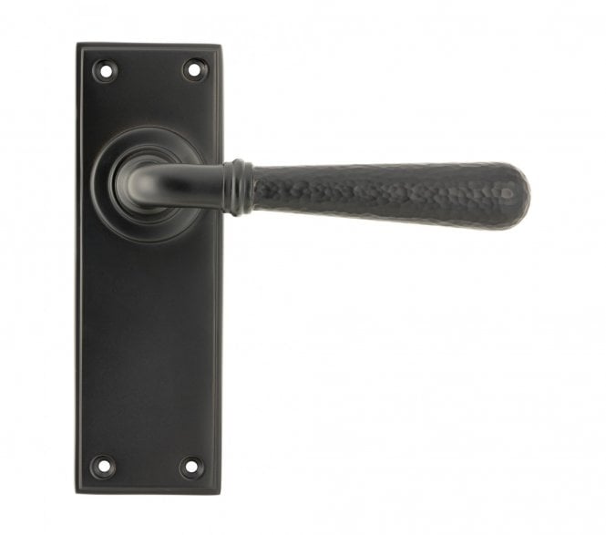 From The Anvil Hammered Newbury Door Handles On Backplate - Aged Bronze