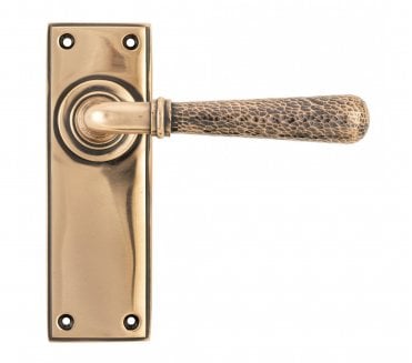 From The Anvil Hammered Newbury Door Handles On Backplate - Polished Bronze