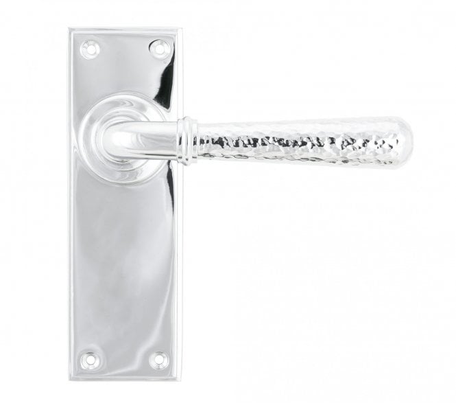 From The Anvil Hammered Newbury Door Handles On Backplate - Polished Chrome