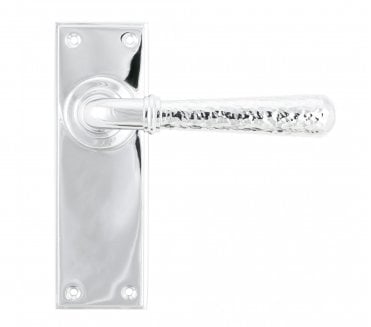 From The Anvil Hammered Newbury Door Handles On Backplate - Polished Chrome