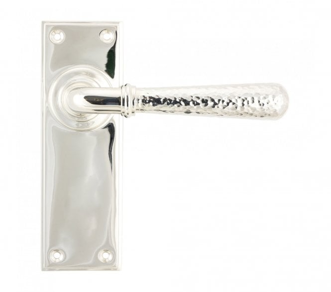 From The Anvil Hammered Newbury Door Handles On Backplate - Polished Nickel